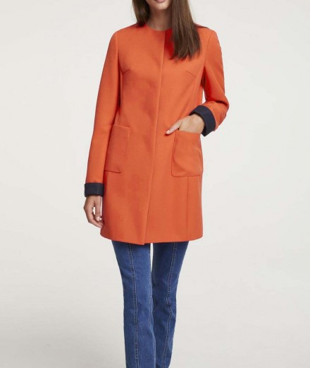Dámsky, oranžový kabát do veľkosti 48